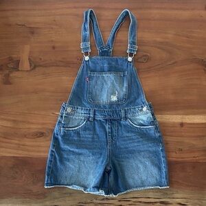 Levi’s girls shortall short overalls medium blue denim spring summer kids 14